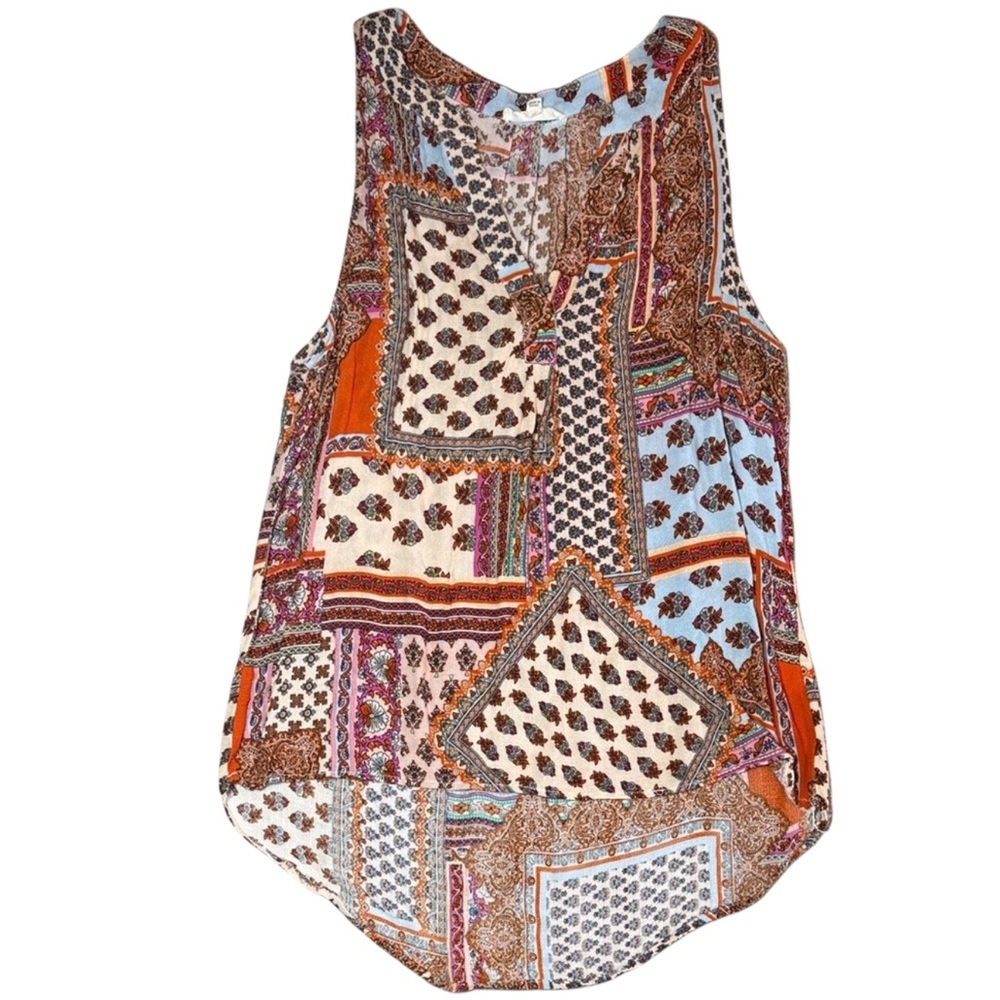 Christian Siriano Sleeveless Blouse – Boho Patchwork Print